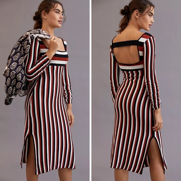 Anthropologie Dresses & Skirts - Anthro Maeve Striped Sweater Midi Dress black rust orange womens size medium